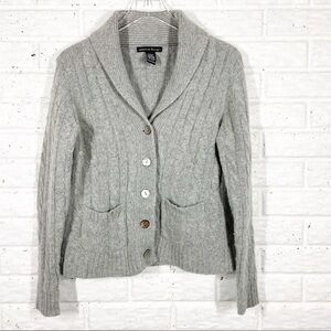 Marina LUNA Gray Cable knit V-Neck cardigan sweater Lambswool Angora blend